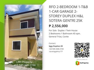 READY FOR OCCUPANCY 2-BEDROOM 1-T&B 1-CAR GARAGE 2-STOREY DUPLEX HOUSE & LOT GENTRI 25K RESERVATION FEE