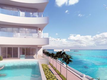 Departamento con vista al mar, alberca común, pre-construcción, Malecón, Cozumel