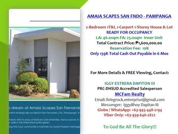 ONLY 10K TO RESERVE A UNIT READY FOR OCCUPANCY 2-BEDROOM 1-CAR GARAGE 1-STOREY HOUSE & LOT AMAIA SCAPES SAN FERNANDO-PAMPANGA
