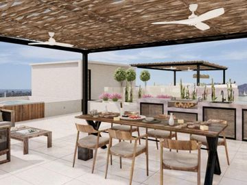 Condo con rooftop y alberca común, pre-construcción, venta, El Tezal, Cabo San Lucas