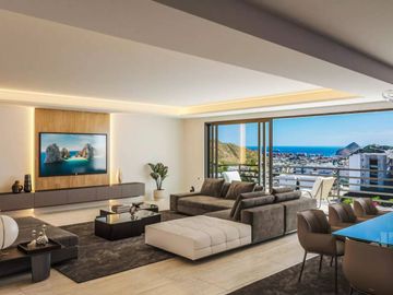 Apartamento con alberca y gimnasio al aire libre, pre construcción en Cabo San Lucas.