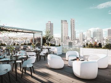 Loft con terraza, Roof Top,  Salas lounge, Zona Grill, pre-construccion Roma Norte, Ciudad de México.