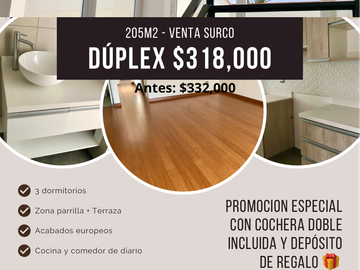 DÚPLEX EN VENTA DE 3 DORMITORIOS CON TERRAZA DOBLE EN SANTIAGO DE SURCO
