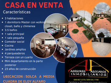 VENDO HERMOSA CASA EN SOLCA  REMODELADA