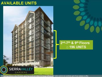 1BEDROOM UNIT AT SIERRA VALLEY GARDEN CAINTA RIZAL NO DP MONTHLY AS LOW AS 16k/MONTHLY