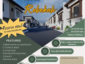 Rebekah Single Firewall House for Sale in Lumbo, Valencia City, Bukidnon