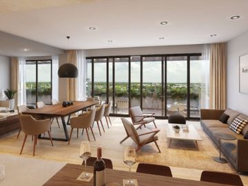 Departamento con cuarto de lavado y amenidades en residencial con campo de golf en Yucatan Country Club.