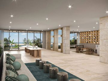 Condo frente al mar con balcón, fire pit, spa, sala de Co-working, en Telchac, venta, Merida.