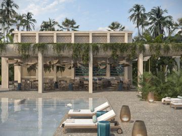 Condo frente al mar con balcón, fire pit, spa, sala de Co-working, en Telchac, venta, Merida.