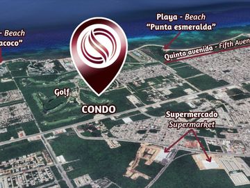 Departamento con terraza, vista al campo de golf, en venta Playa del Carmen.