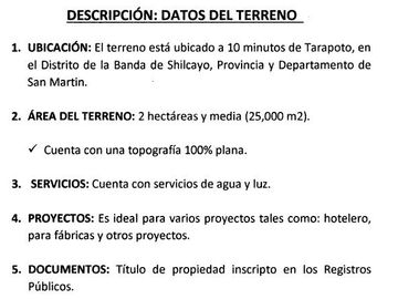 Terreno en Tarapoto, Banda de Shilcayo,
