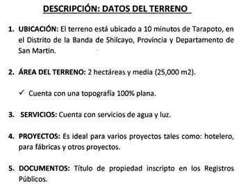 Terreno en Tarapoto, Banda de Shilcayo,