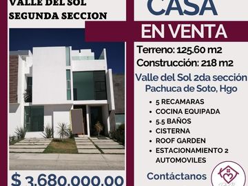 🔴EN VENTA🔴 💎💎Espectacular Casa en Valle del Sol Segunda Sección, Pachuca de Soto, Hgo💎💎