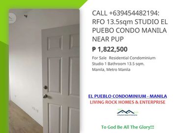 FAST TURNOVER 10-15 DAYS PROCESSING RFO 13.5sqm STUDIO (AMORE) EL PUEBLO CONDOMINIUM MANILA 15K RESERVATION FEE 20% REQUIRED EQUITY TO MOVE-IN