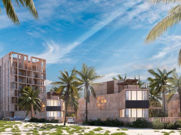 Departamento con 3 terrazas, frente al mar, albercas, en venta Telchac.