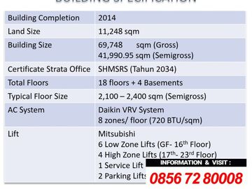 DIJUAL OFFICE SPACE PLAZA at OLEOS SIMATUPANG (BARE CONDITION)