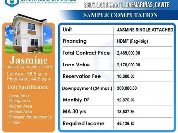Jasmine Model — Affordable Single Attached House thru PagIBIG for Sale in Tierra Vista, Dasmarinas Cavite
