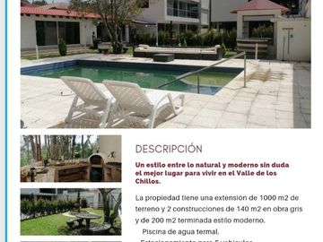 VENTA DE QUINTA CON PISCINA DE AGUA TERMAL EN VALLE DE LOS CHILLOS, LA MERCED.