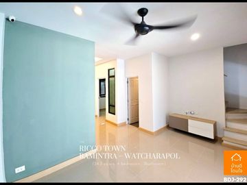 Townhouse, newly renovated, The Ricco Town Ramindra - Watcharaphon (24.3 sq m.), 4 bedrooms, 2 bathrooms, near 5 Watcharaphon intersection.