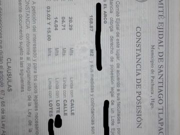 TERRENO EN VENTA “SANTIAGO TLAPACOYA -PACHUCA”