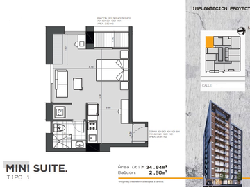 201 Bellavista Ubicación, estilo y Confort. Suite Studio 34,84 metros más balcón 2,50 metros. A estrenar