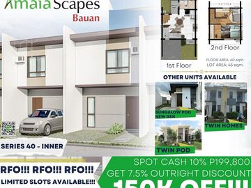7.5% Discount, 2.5% Downpayment payable in 3 months for Ready For Occupancy Townhouse Unit @ Amaia Scapes Bauan