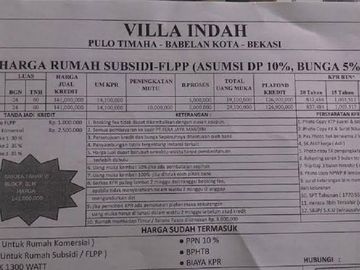 Over Kredit Rumah Subsidi di Villa Indah Pulo Timaha Babelan Bekasi