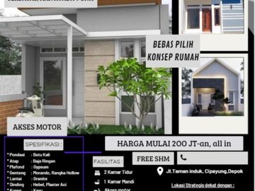 Rumah murah 200jtan free biaya2 cicilan ringan flat tanpa bi check dicipayung,Depokj