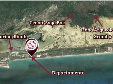 Condominio frente al mar con balcón, cabañas, Camastros, alberca, en Telchac, venta, Merida.