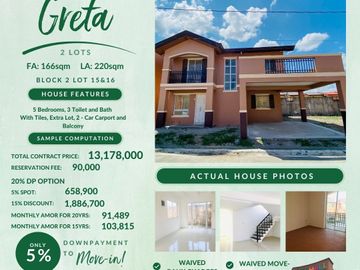 👉🍁🎄FOR SALE:READY FOR MOVING-IN 220sqm 5-BEDROOM w/1-LOT EXTRA GRETA IN CAMELLA TANZA SAVED UP TO 1.9M🎄🍁👈