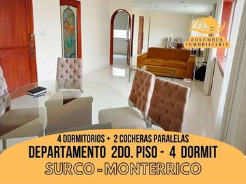 Surco MONTERRICO - Venta Departamento 2do. PISO - 140m² de 4Dorm+2Cocheras Paralelas Excelente ubicación