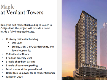 Condo For Sale: 1 Bedroom Corner Unit at Maple of Verdant Tower (Near Tiendesitas)